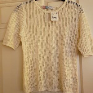 Free People Cream Short Sleeve Sweater Med.